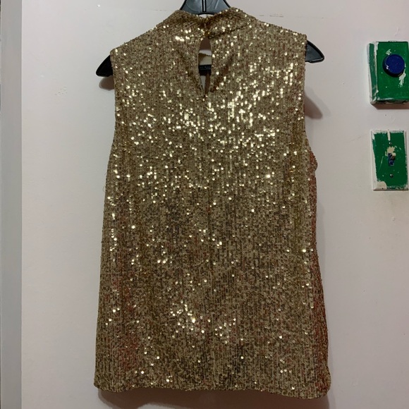Calvin Klein women’s gold sequined keyhole mock neck - Picture 2 of 3